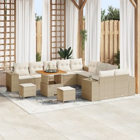 Conjunto de Sofá de Jardim vidaXL com 13 Peças em Poli Rattan Bege Acá