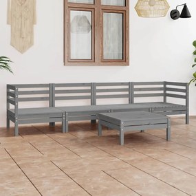 vidaXL 5 pcs conjunto lounge de jardim pinho maciço cinzento