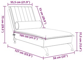 Chaise lounge de massagem com rolo veludo cinzento-escuro