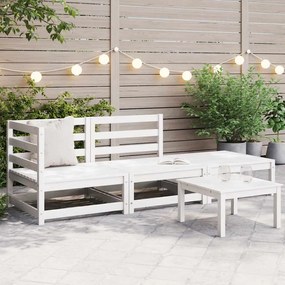 vidaXL 3 pcs conjunto lounge de jardim pinho maciço branco