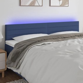 Cabeceira de cama c/ luzes LED tecido 180x5x78/88 cm azul