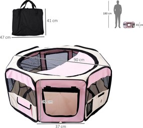Parque Dobrável para Cães e Gatos Corralito Portátil para Animais Pequenos Impermeável em Tecido Oxford Ø90x41 cm Rosa