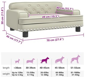 Cama para cães 70x45x30 cm couro artificial cor creme