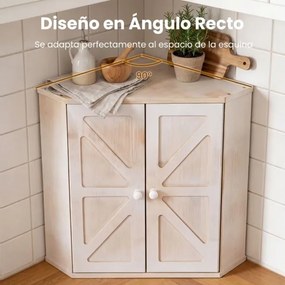 Caixa de pão de canto em bambu de dupla camada com prateleira ajustável 31 x 31 x 41 cm, e estilo rústico, para bancada de cozinha, branco Antigo