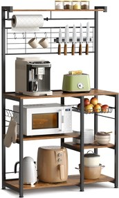 Prateleira de cozinha VASAGLE KKS026B01, prateleira vertical, bancada, ilha de cozinha com fita magnética para facas, cesto de arame, porta-rolos de cozinha, 12 ganchos, marrom/preto vintage