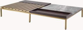 Mesa de centro grande com tampo de mármore e tabuleiro de madeira Forma