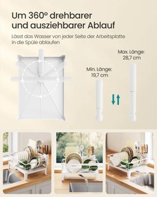 Escorredor louça giratório com tabuleiro e suporte para talheres 31 x 42 x 18,5 cm Branco 