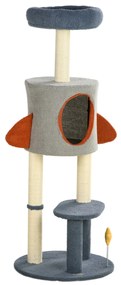 PawHut Arranhador para Gatos de 116 cm Tipo Foguete com Postes para Arranhar Cama Caverna e Brinquedo de Estrela Ø44x116 cm Azul