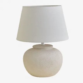 Candeeiro De Mesa Em Cerâmica E Linho Kenaris Gardénia Branco & ↑40 Cm - Sklum