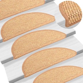 vidaXL Tapetes escada adesivos aspeto sisal 15 pcs cor de sisal