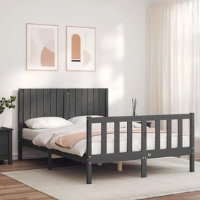 vidaXL Estrutura de cama com cabeceira 140x200 cm madeira maciça cinza