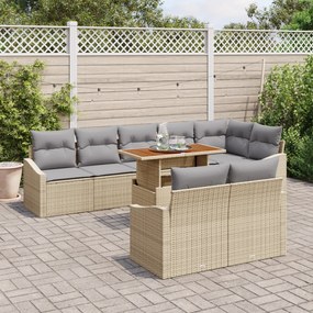 Conjunto de Sofá de Jardim de 9 Peças com Almofadas Bege Rattan Poliés
