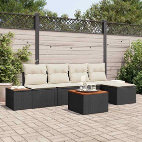 vidaXL Conjunto de Sofá de Jardim 6 pcs Preto e Creme Polirattan