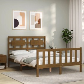 Estrutura cama cabeceira 120x200cm madeira maciça castanho-mel