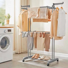 Estendal roupa com 4 níveis 63,5 x 128 x 173 cm cinzento