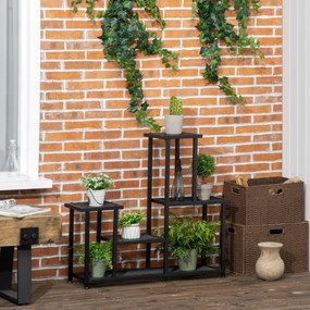 Suporte para plantas de 4 níveis para interior e exterior; prateleira metálica para plantas, ideal para jardim, terraço e varanda, na cor preta