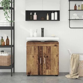 vidaXL Gabinete para lavatório de banheiro com porta Madeira antiga