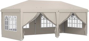 Outsunny Tenda para Festas 6x3 m Tenda de Jardim com Paredes Laterais Amovíveis 2 Portas com Zíper 4 Janelas e Bolsa de Transporte Bege | AOSOM Portugal