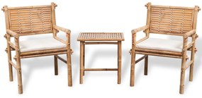 41892 vidaXL 3 pcs conjunto bistrô com almofadões em bambu