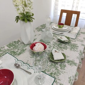 Toalha de Mesa Linho COL Toile de Jouy Green Folho