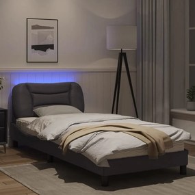 Estrutura de cama com luzes LED 90x200cm couro artificial cinza