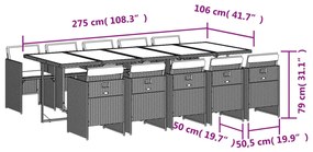 11 pcs conj. jantar jardim c/ almofadões vime PE bege misturado