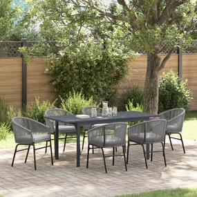 Conjunto de Jantar Jardim com Almofadas Cinza em Rattan de Poliéster