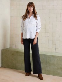 Camisa em gaze de algodão bordado FM para gravidez e amamentação. branco