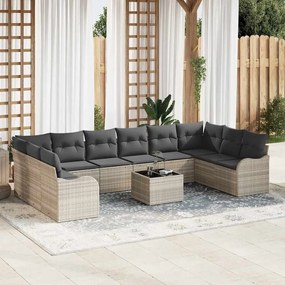 Conjunto de Sofá de Jardim vidaXL 11 Peças com Almofadas Cinza Vime Poliéster