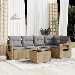 6 pcs conjunto de sofás p/ jardim com almofadões vime PE bege
