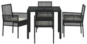 Conjunto de Jantar para Jardim 5 pcs Preto 90 x 90 x 75 cm