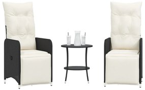 vidaXL Cadeiras jardim reclináveis 2 pcs com mesa vime PE preto