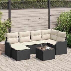 Conjunto de Sofá de 6 Peças para Jardim com Almofadas Preto Rattan Sintético
