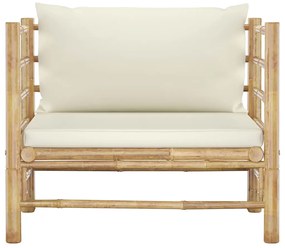Sofá de jardim em bambu com almofadões branco nata