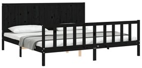 Estrutura de cama com cabeceira 200x200 cm madeira maciça preto