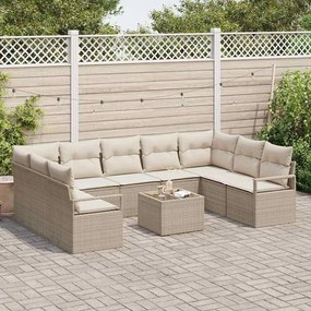 Conjunto de Sofá de Jardim com 10 peças e almofadas marrons em rattan