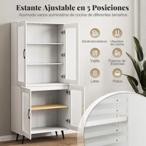 Armário despensa de cozinha 80 x 40 x 178,5 cm, com 4 portas transparentes e prateleira ajustável branco