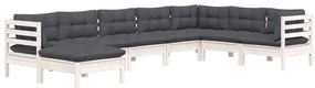 8 pcs conj. lounge de jardim c/ almofadões pinho maciço branco