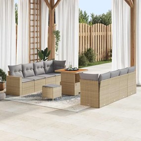 Conjunto de Sofás para Jardim vidaXL de 11 Peças com Almofadas Bege Rattan Acácia