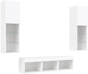 5pcs móveis de parede p/ TV c/ LEDs derivados de madeira branco