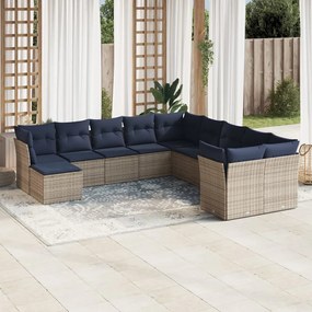 vidaXL 11 pcs conjunto sofás de jardim c/ almofadões vime PE cinzento