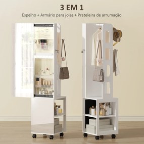 Espelho com Arrumação para Joias Luzes LED Armário para Joias com Rotação de 360° e Fecho com Chave 37x40x165,5 cm Branco
