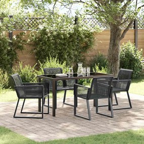 vidaXL Conjunto de Jantar de 5 Peças Rattan Poliéster Preto