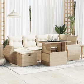 vidaXL 7 pcs conjunto de sofás p/ jardim com almofadões vime PE bege