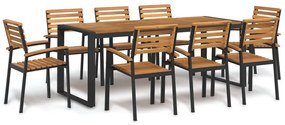 Conj. jantar p/ jardim 9 pcs madeira de acácia maciça e metal