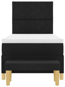 Cama Box com Colchão &amp; Banco Preto 100x200 cm Tecido