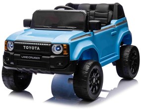 Jipe elétrico para crianças Toyota Landcruiser 12V controlo remoto de 2,4 GHz, entrada USB/AUX, Bluetooth, suspensão, bateria de lítio, luzes LED Azul