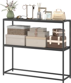 Mesa consola em aço com 2 prateleiras 100 x 30 x 87 cm, design moderno, para sala de estar, hall de entrada ou corredor preta