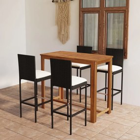 vidaXL 5 pcs conjunto de bar p/ jardim com almofadões preto