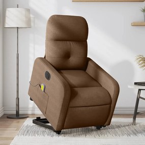vidaXL Poltrona elétrica elevatória massagens tecido castanho